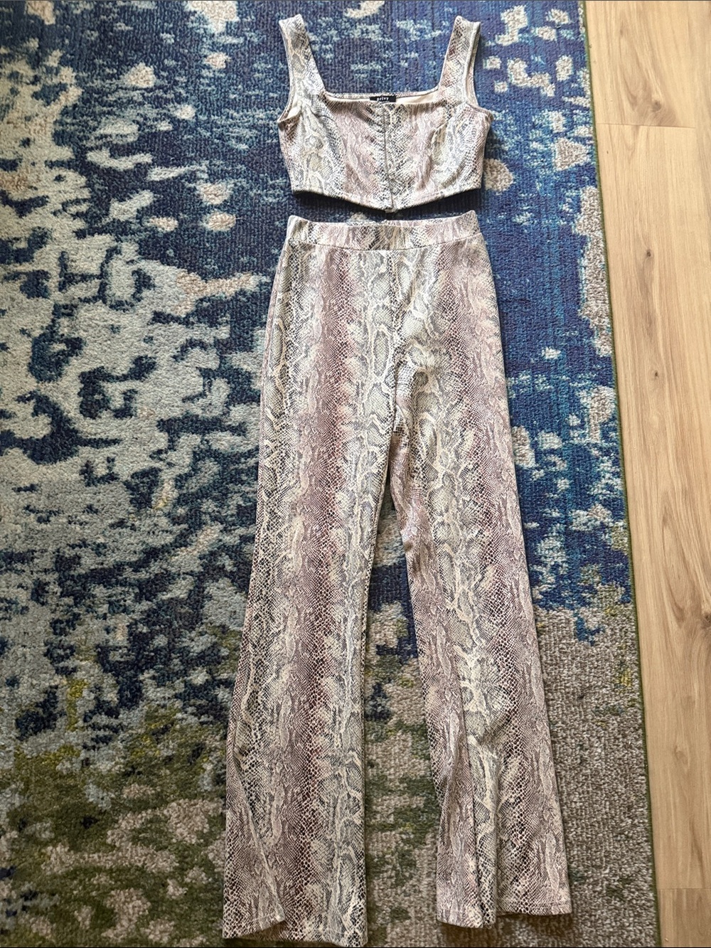 Snake-Print High-Waist Wide-Leg Set in Taupe